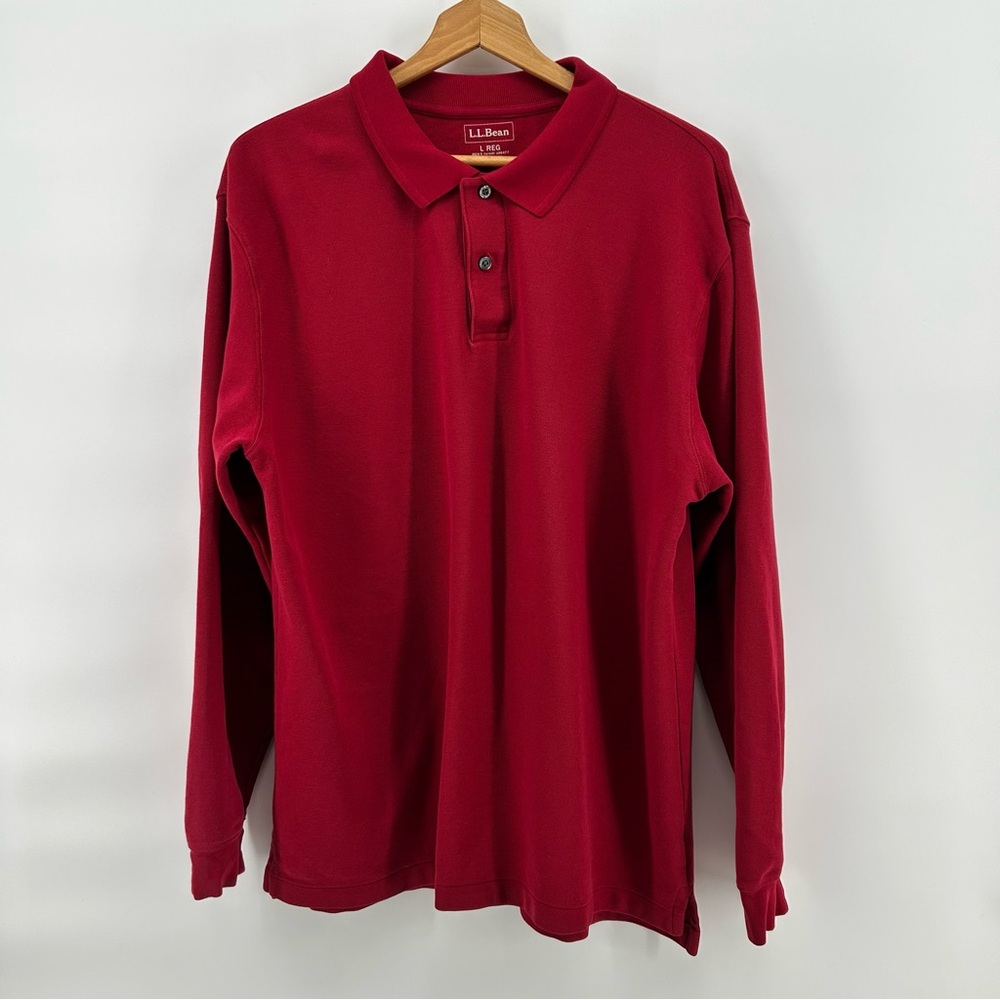 LL Bean Long Sleeve Polo Shirt Mens‎ Large Red Classic Heritage New England